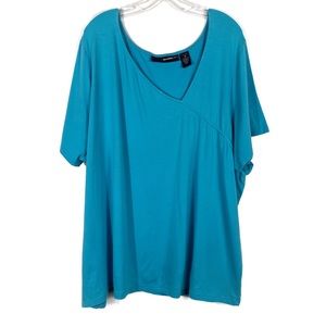 Denim 24/7 Bright Blue Crossover Neckline Short Sleeve Jersey Knit Plus Size Top
